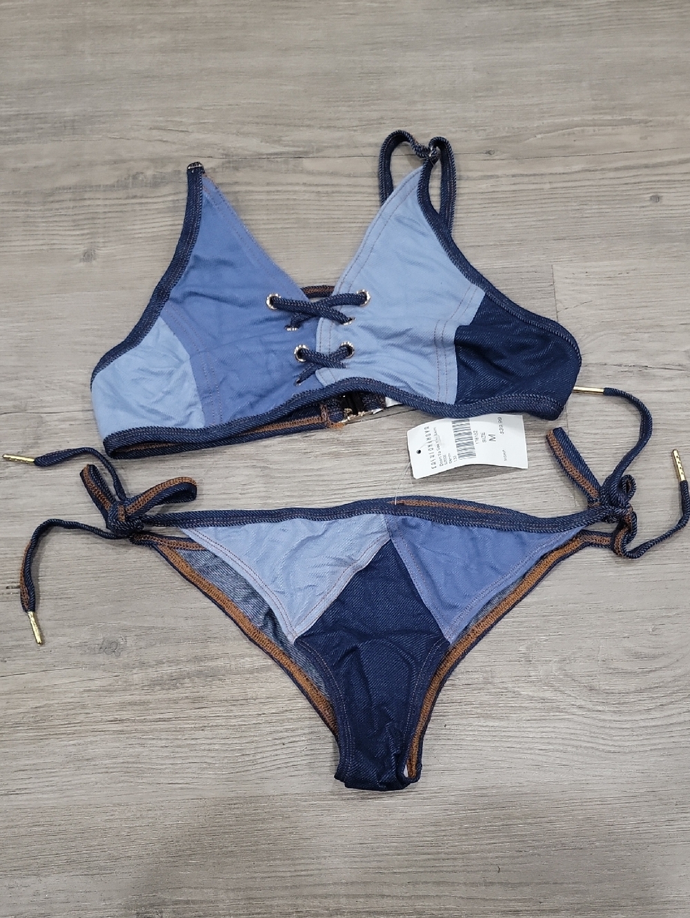 Women’s Two-Tone Blue Lace-Up Bikini Set